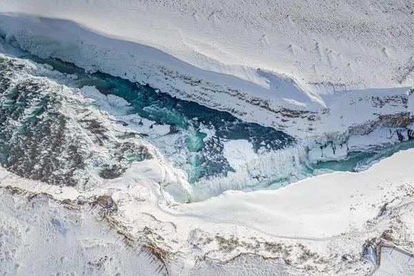 Una Toma Aérea Cascada Gullfoss Islandia Durante Invierno — Foto de Stock