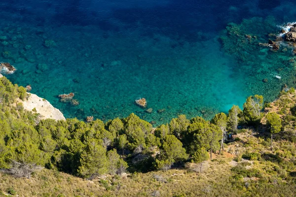 Mallorca Yeşil Bir Manzaranın Yanındaki Güzel Sahil Suyu — Stok fotoğraf
