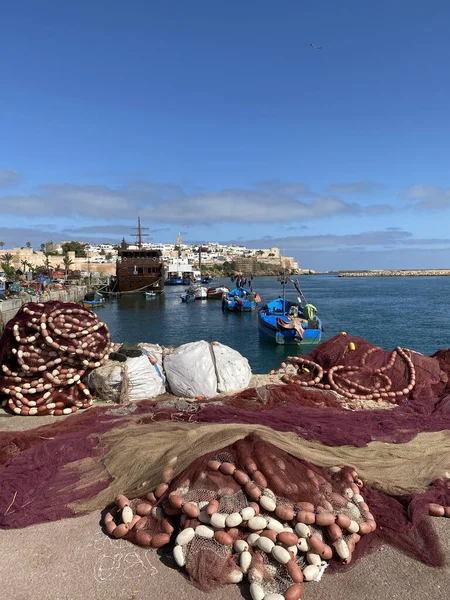 Beau Cliché Des Bateaux Pêche Sur Rivière Bou Regreg Par — Photo