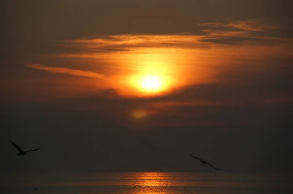 Ein Atemberaubender Blick Auf Einen Sonnenuntergang Über Dem Meer Einem — Stockfoto