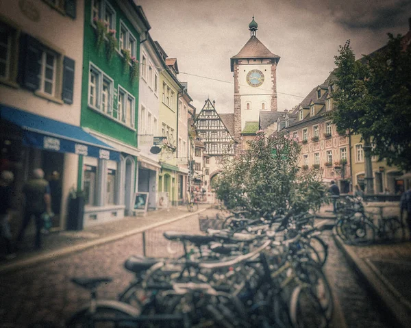 Krásné Město Schwabentor Freiburgu Německo Pohlednici — Stock fotografie