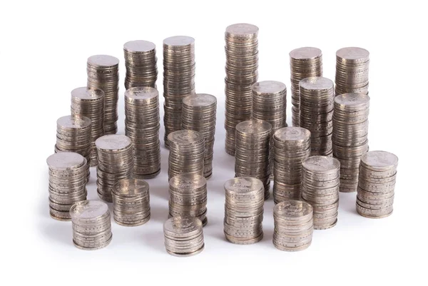 Coin Stack White Background Quetzal Guatemala Central America — Stock Photo, Image