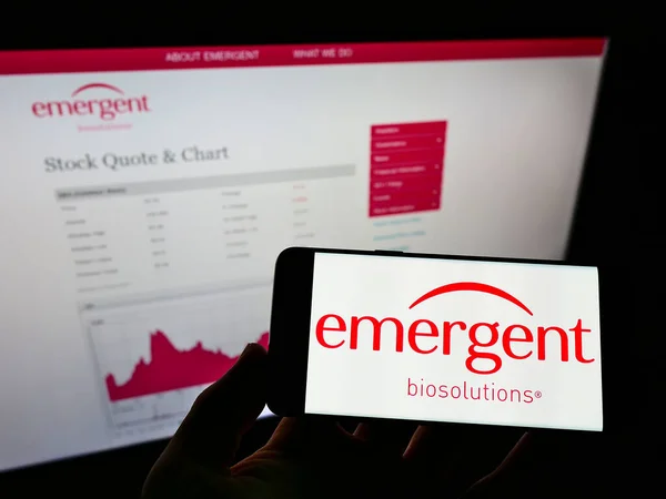 Stuttgart Germany Jun 2021 Person Holding Smartphone Logo Company Emergent — Stock Photo, Image
