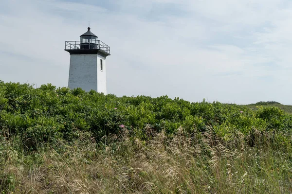 Closeup Small Green Hill Lighthouse Background Cape Cod Massachusetts — Stock Photo, Image