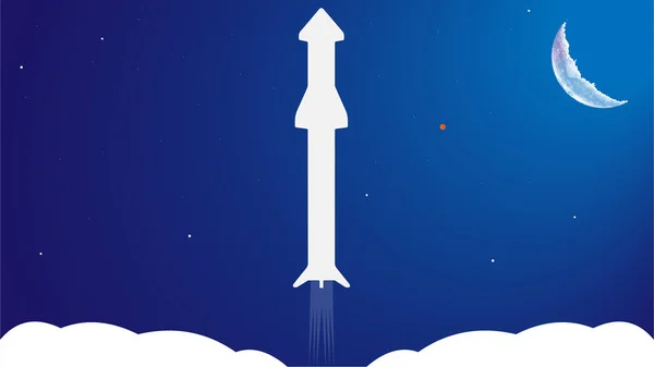 Illustration Rocket Ship Blue Sky Moons Stars — Stock Photo, Image