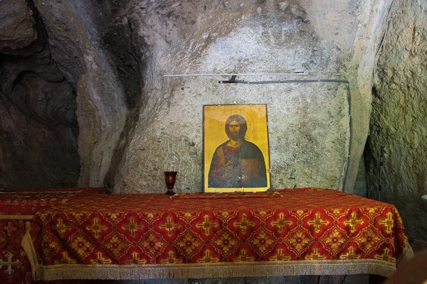 Meteora Grecia Sfânta Mănăstire Ioannis Anapafsas Interiorul Mănăstirii Creștine Ortodoxe — Fotografie, imagine de stoc