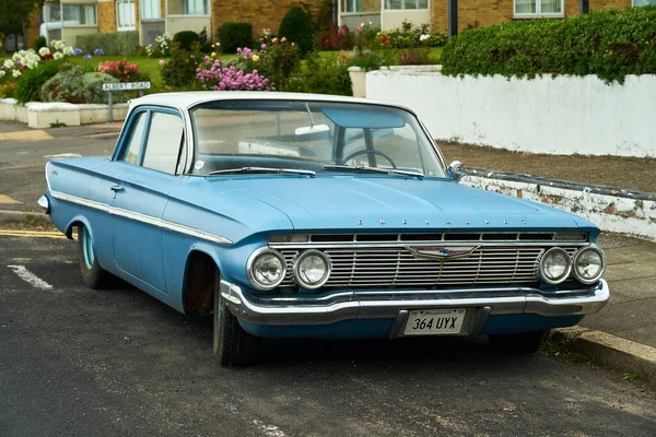 Ramsgate Egyesült Királyság 2021 Augusztus Egy Kék 1961 Négyajtós Chevy — Stock Fotó