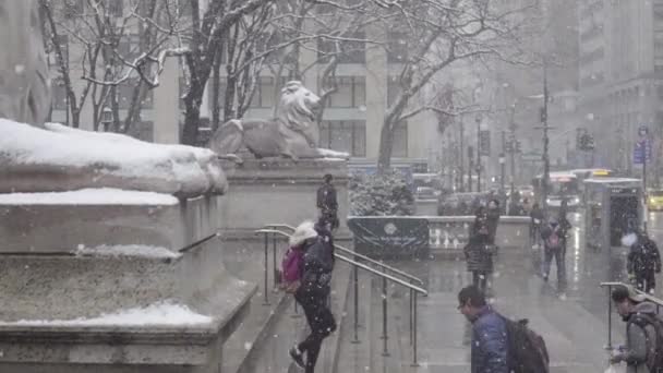 Biblioteca Pública Nueva York Ciudad Invierno — Vídeos de Stock