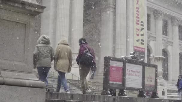 New York Veřejná Knihovna Městě Zimě — Stock video