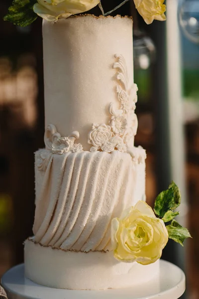 Una Toma Vertical Pastel Boda Blanco Bellamente Decorado Aire Libre —  Fotos de Stock