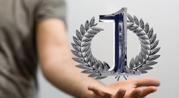 Een Gemaakt Jarig Jubileum Logo Zwevend Hand Van Een Man — Stockfoto