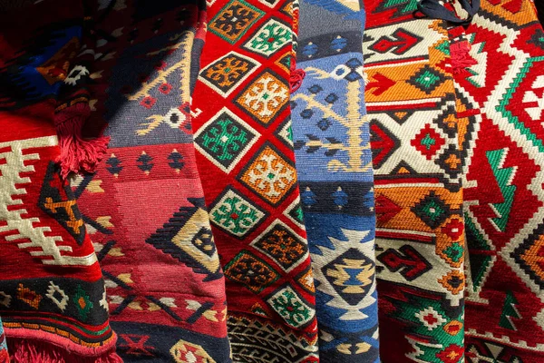 Closeup Different Patterns Fabric Middle Eastern Market — Stock Photo, Image