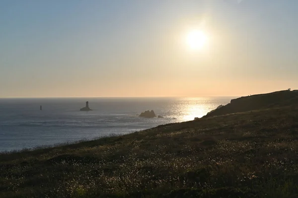 Solnedgång Landskap Med Klippor Havet Bretagne Frankrike — Stockfoto