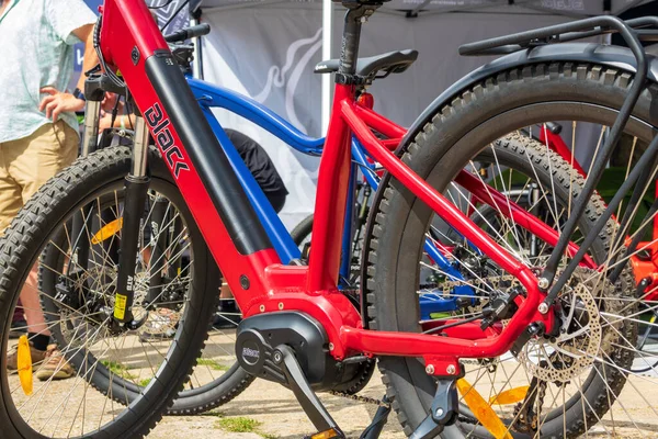 London Förenade Kungariket Aug 2021 Elcyklarna Visas Stall Cykelshowens Ebike — Stockfoto