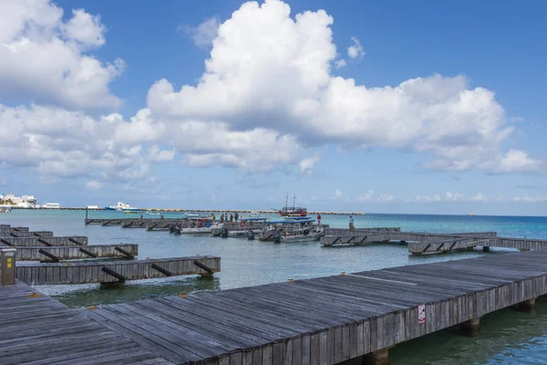 Cozumel Mexico Aug 2021 Een Zonnige Dag Houten Haven Van — Stockfoto