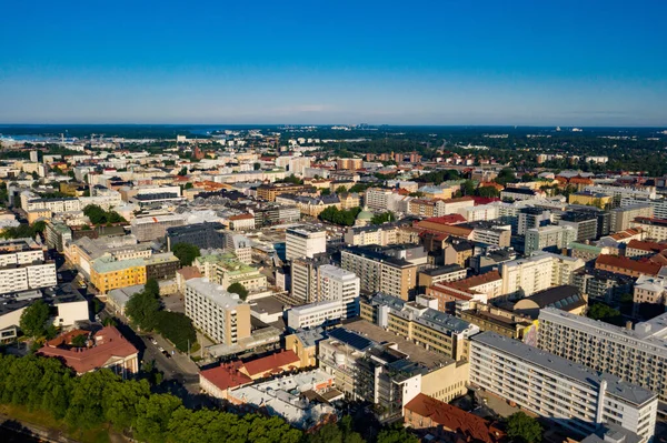 Luchtfoto Drone Uitzicht Het Centrum Van Turku Stad Zonnige Zomerochtend — Stockfoto
