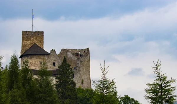 Paisaje Inquietante Del Castillo Niedzica Polonia Día Nublado —  Fotos de Stock