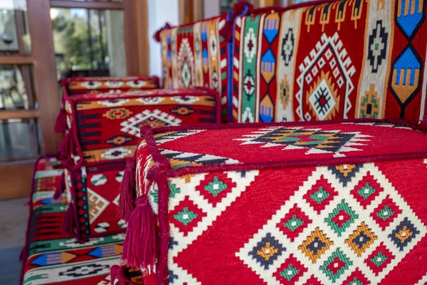 Closeup Colorful Boxes Tribal Patterns Displayed Shop — Stock Photo, Image