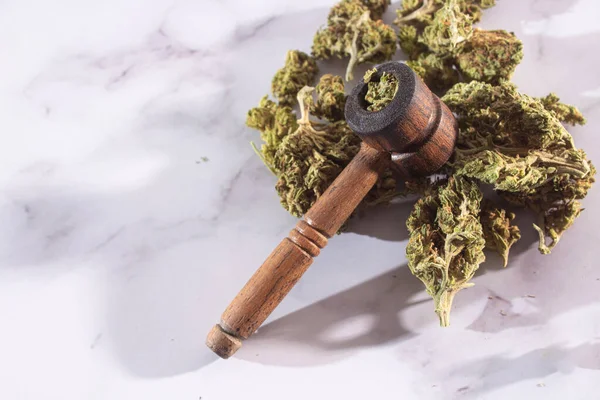Closeup Shot Cannabis Wooden Smoking Pipe — Stock Photo, Image