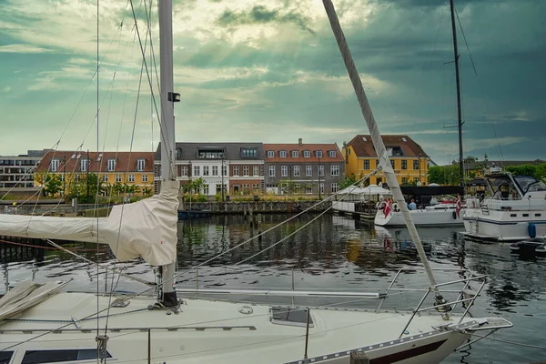 Fredericia Dánia Aug 2021 Egy Gyönyörű Kilátás Fredericia Marina Vitorlás — Stock Fotó