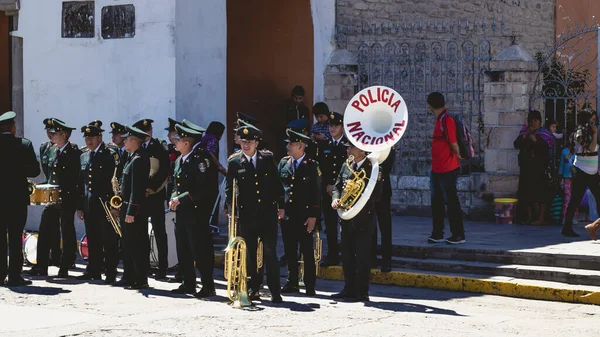 Ayacucho Peru Jul 2019 Musical Band Police Waiting Plaza Ayacucho — Stock Photo, Image