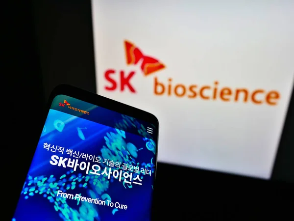 Stuttgart Deutschland Mai 2021 Mobiltelefon Mit Webseite Des Südkoreanischen Biologieunternehmens — Stockfoto