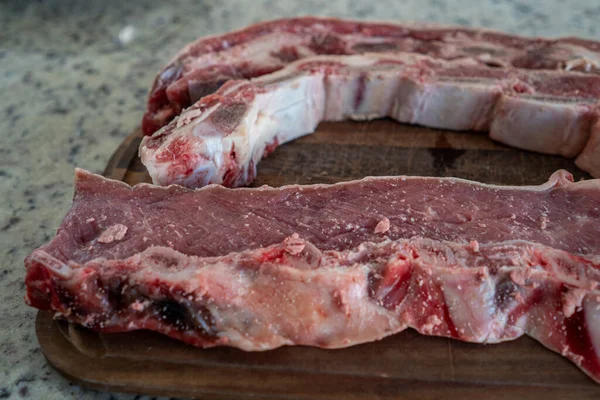 Proceso Preparación Típico Asado Argentino Con Carne Res Embutidos — Foto de Stock