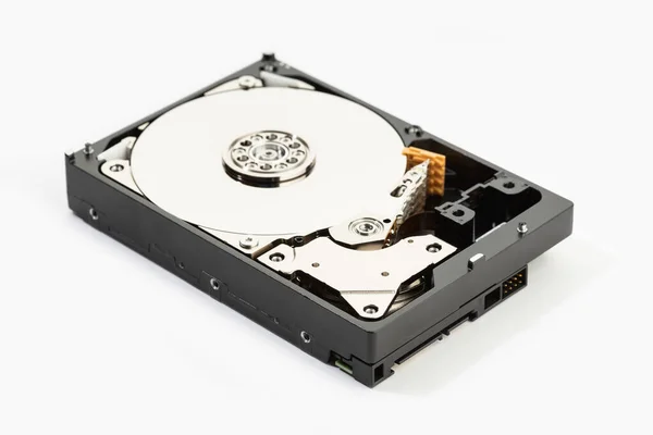 Offene Festplatte Hdd Isoliert Auf Weißem Hintergrund Datenspeicherung Auf Computer — Stockfoto