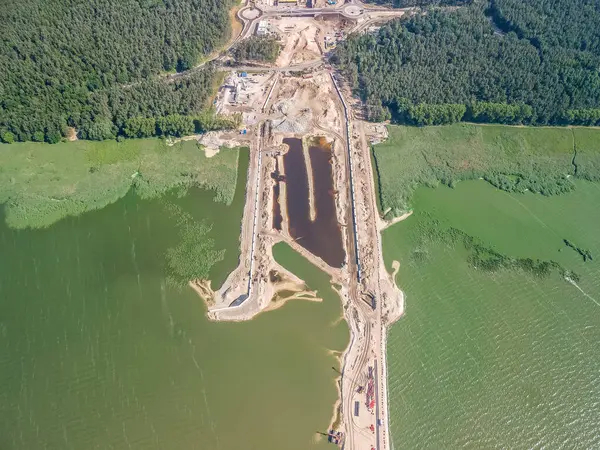 Krynica Morska Poland Jun 2021 Aerial Shot Canal Construction Krynica — Stock Photo, Image