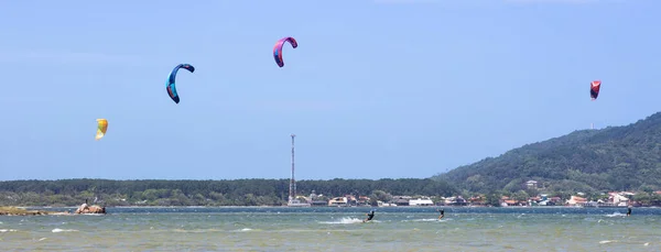 Florianopolis Brazil Aug 2021 Kitesurfing Lagoa Conceicao Florianopolis Santa Catarina — Stock Photo, Image