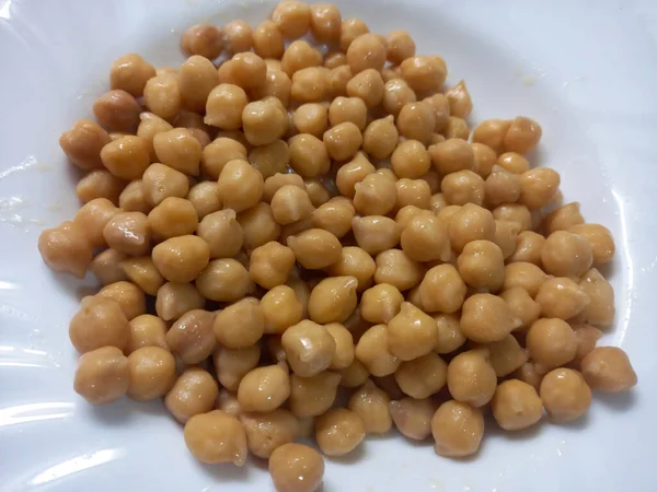 Pois Chiches Cicer Arietinum Sains Dans Une Assiette Blanche Une — Photo