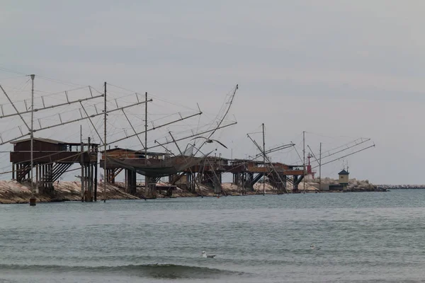 Décor Étrange Trabucco Vieilles Machines Pêche Bord Mer Par Une — Photo