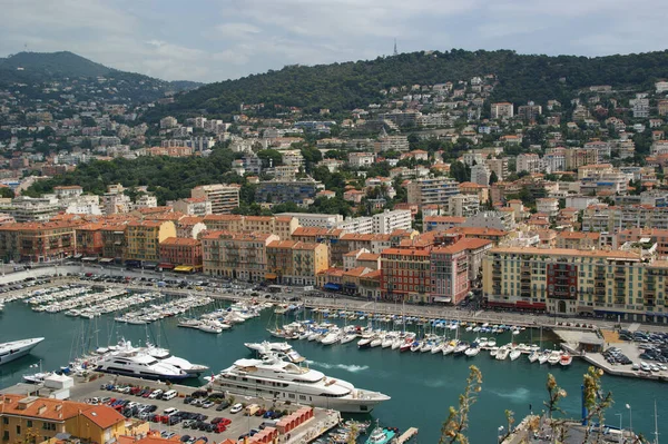 Nice Francia Agosto 2011 Una Vista Aérea Barcos Amarrados Puerto — Foto de Stock