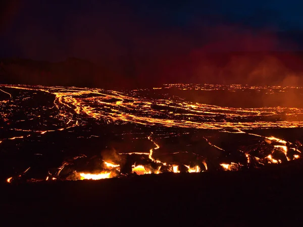 Une Vue Panoramique Paysage Volcanique Avec Magma Liquide Chaud Sous — Photo