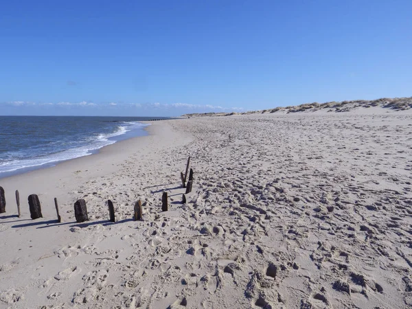 Uma Vista Panorâmica Uma Praia Areia Quebra Mares Costa Sylt — Fotografia de Stock