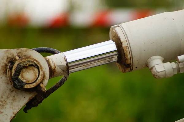 Hydraulisk Cylinder Byggmaskin Detaljerad Över Byggarbetsplats — Stockfoto