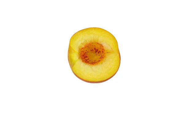 Closeup Shot Fresh Sliced Peach Isolated White Background — Stok Foto