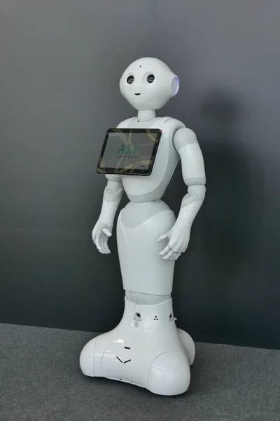 Turin Italy Apr 2018 Vertical Shot Robot Pepper Softbank Robotics — Stock Photo, Image