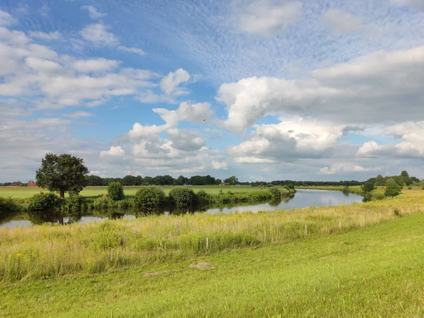 Una Hermosa Vista Río Bosque Fondo Día Nublado — Foto de Stock