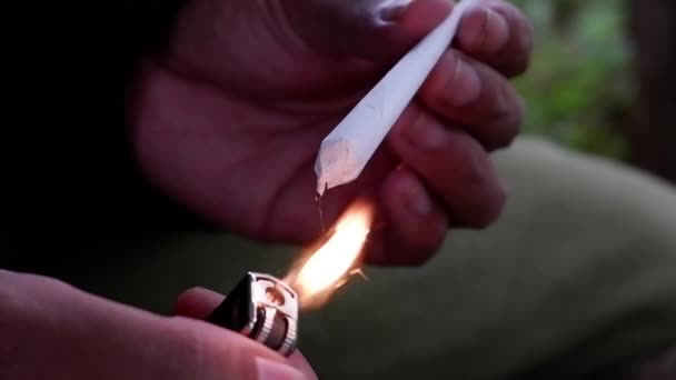 Drug Addiction Concept Man Holding Marijuana Joint — Stockvideo