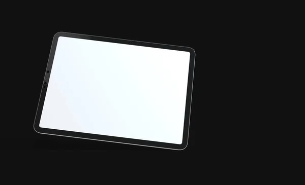 Μια Τρισδιάστατη Απόδοση Ενός Tablet Χώρο Αντιγραφής Απομονωμένο Μαύρο Φόντο — Φωτογραφία Αρχείου