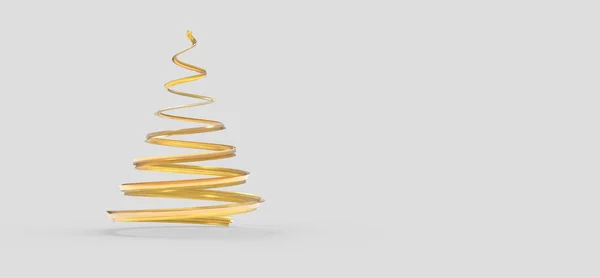 Representación Árbol Navidad Espiral Oro Aislado Sobre Fondo Gris — Foto de Stock