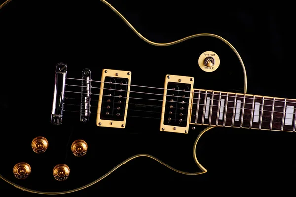 Closeup Black Electric Guitar Black Background — Stock Photo, Image