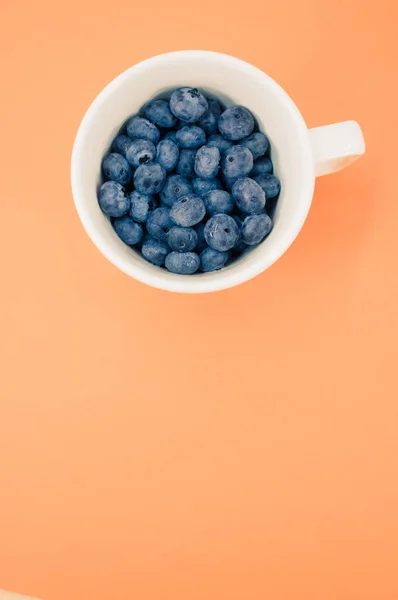 Vertical Shot Blueberries Mug Orange Background — Stock Photo, Image