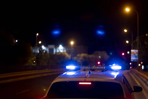 Closeup Shot Police Car Street Night — Stock Photo, Image