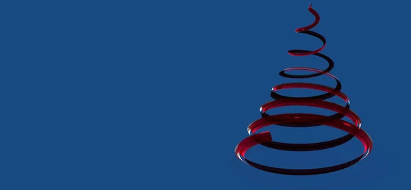 Representación Árbol Navidad Rojo Espiral Aislado Sobre Fondo Azul — Foto de Stock