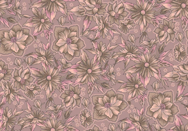 Grunge Floral Pattern Chaotic Elements Pink Gray Colors — Stock Photo, Image