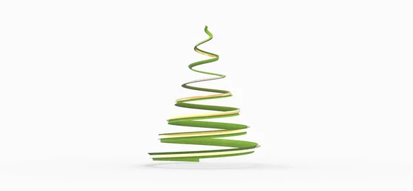 白い背景に孤立した緑の螺旋状のクリスマスツリーの3Dレンダリング — ストック写真