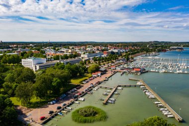 Aerial drone view of the Maarianhamina city, sunny, summer day, in the Aland islands, Finland clipart