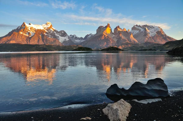 Napkelte Lago Pehoe Ban Torres Del Paine Nemzeti Park Chile — Stock Fotó